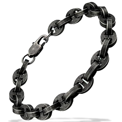 NVR GVN Men’s Stainless Steel Bracelet – Gladiator Series Unbroken Collection, Gothic Biker Cuff Jewelry, Medieval Shackle Link Wristbands for Men in 6mm Rapier, 8mm Warborn, 10mm Warhammer