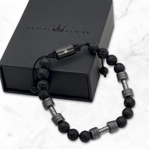 NVR GVN Mens Beaded Bracelet - Stone Jewelry, Black Onyx Hematite Bracelets, Mens Accessories, Adjustable