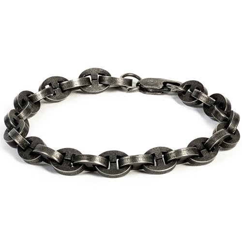 NVR GVN Men’s Stainless Steel Bracelet – Gladiator Series Unbroken Collection, Gothic Biker Cuff Jewelry, Medieval Shackle Link Wristbands for Men in 6mm Rapier, 8mm Warborn, 10mm Warhammer