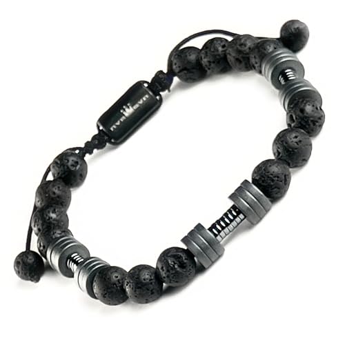 NVR GVN Mens Beaded Bracelet - Stone Jewelry, Black Onyx Hematite Bracelets, Mens Accessories, Adjustable