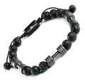 NVR GVN Mens Beaded Bracelet - Stone Jewelry, Black Onyx Hematite Bracelets, Mens Accessories, Adjustable