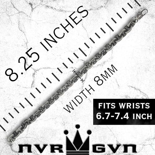 NVR GVN Men’s Stainless Steel Bracelet – Gladiator Series Unbroken Collection, Gothic Biker Cuff Jewelry, Medieval Shackle Link Wristbands for Men in 6mm Rapier, 8mm Warborn, 10mm Warhammer
