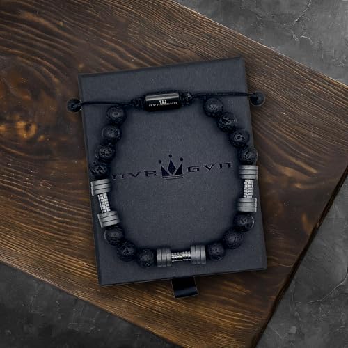 NVR GVN Mens Beaded Bracelet - Stone Jewelry, Black Onyx Hematite Bracelets, Mens Accessories, Adjustable