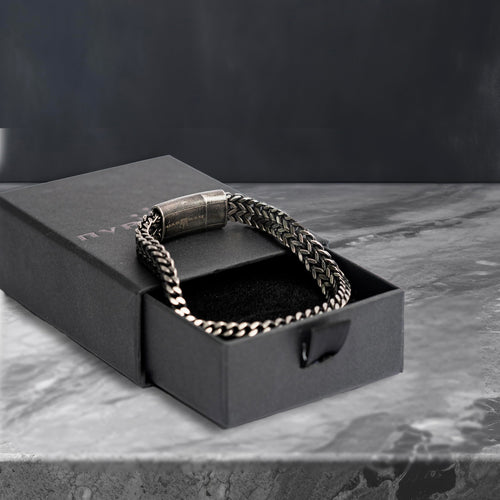 NVR GVN Men's Stainless Steel Bracelet - Medieval Vintage Distressed Style, Sturdy 316L Steel, Bold Accessory for the Modern Man, Gift for Husband, Boyfriend, or Son-(Lowkey 8, 8.25 inches)